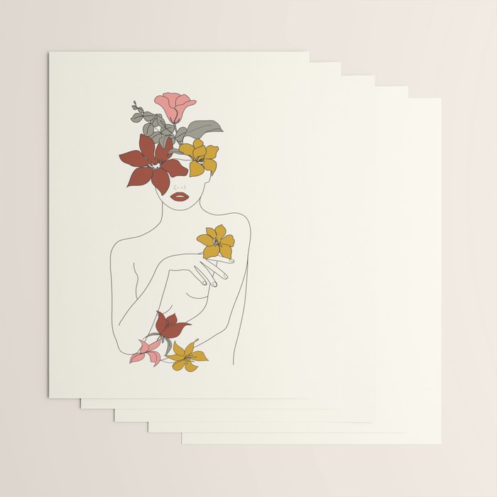 Colorful Thoughts Minimal Line Art Woman with Flowers IV  Wrapping Paper Gallery Image 3