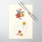 Colorful Thoughts Minimal Line Art Woman with Flowers IV  Wrapping Paper Gallery Image 1