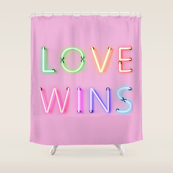 LOVE WINS - Rainbow Neon Shower Curtain Gallery Image 1