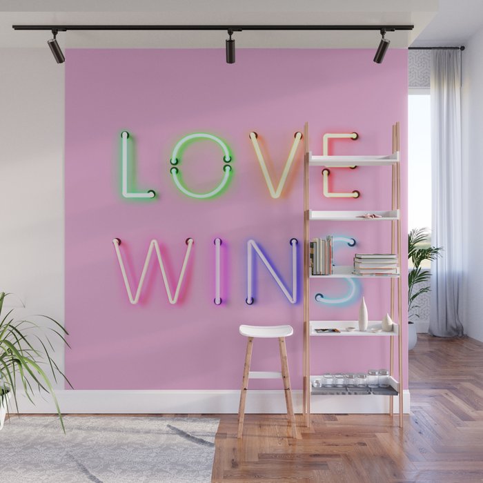 LOVE WINS - Rainbow Neon Wall Mural Gallery Image 1