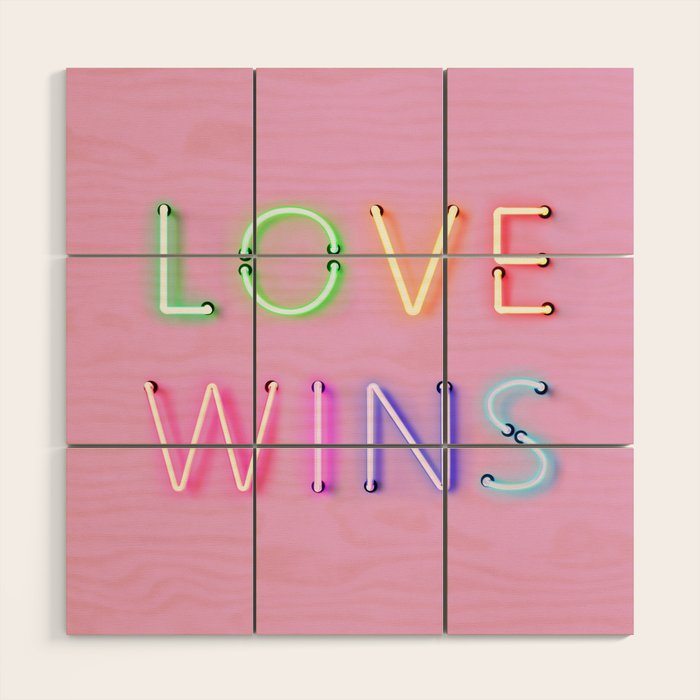 LOVE WINS - Rainbow Neon Wood Wall Art Gallery Image 1