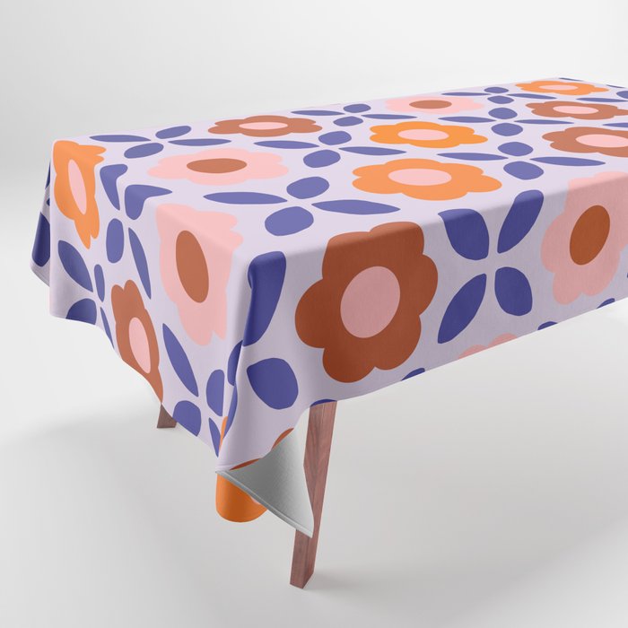 Retro Flower Pattern - orange periwinkle Tablecloth Gallery Image 1