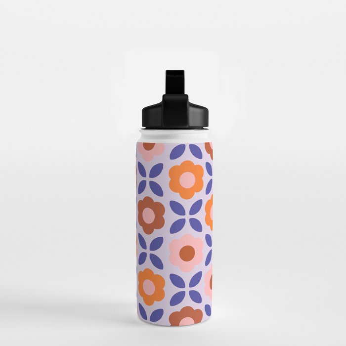 Retro Flower Pattern - orange periwinkle Water Bottle Gallery Image 2