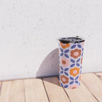 Retro Flower Pattern - orange periwinkle Travel Mug Gallery Image 4