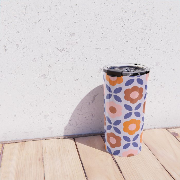 Retro Flower Pattern - orange periwinkle Travel Mug Gallery Image 4