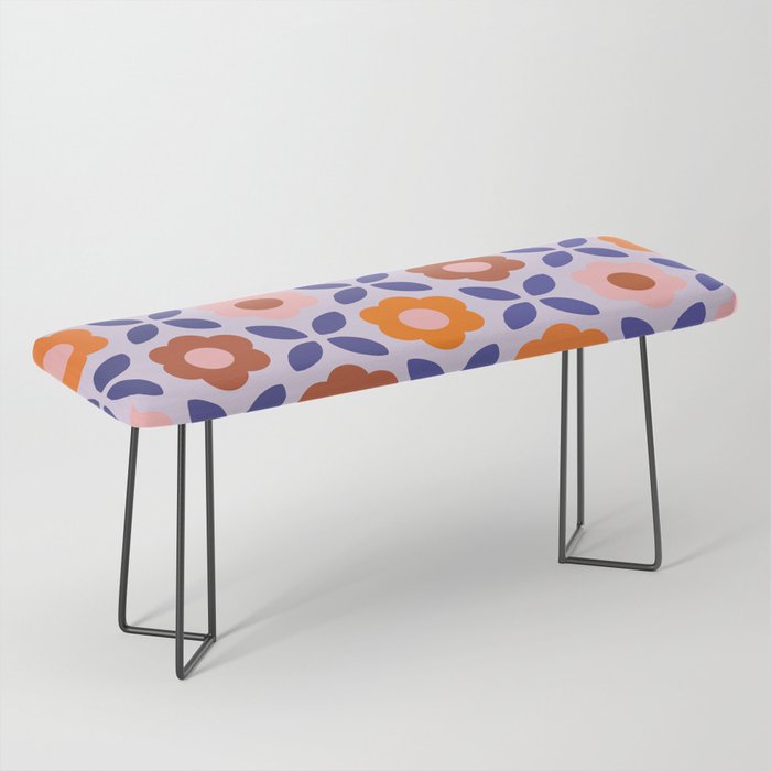 Retro Flower Pattern - orange periwinkle Bench Gallery Image 1