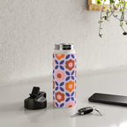 Retro Flower Pattern - orange periwinkle Water Bottle Gallery Image 4
