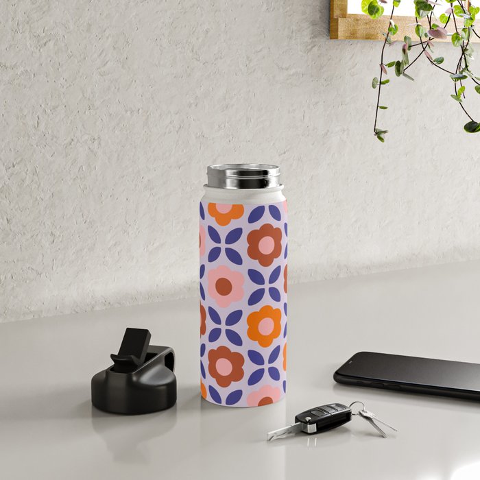 Retro Flower Pattern - orange periwinkle Water Bottle Gallery Image 4