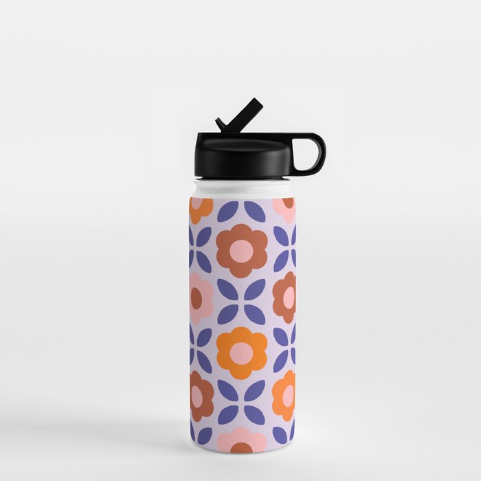 Retro Flower Pattern - orange periwinkle Water Bottle Gallery Image 1