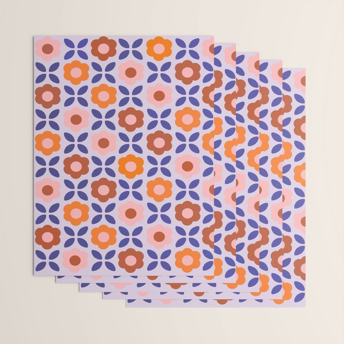 Retro Flower Pattern - orange periwinkle Wrapping Paper Gallery Image 3
