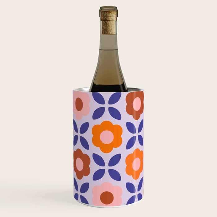 Retro Flower Pattern - orange periwinkle Wine Chiller Gallery Image 1