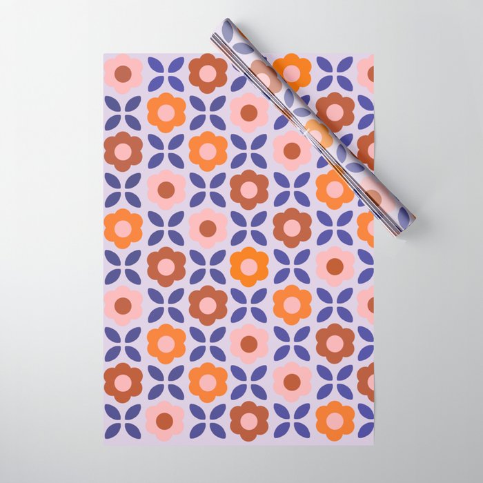 Retro Flower Pattern - orange periwinkle Wrapping Paper Gallery Image 1