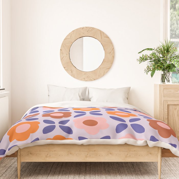 Retro Flower Pattern - orange periwinkle Duvet Cover Gallery Image 3