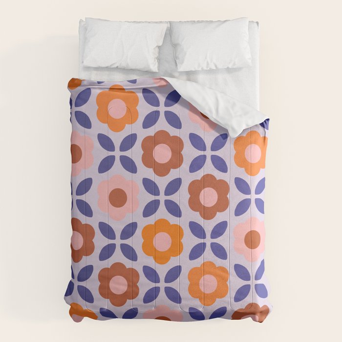 Retro Flower Pattern - orange periwinkle Comforter Gallery Image 6