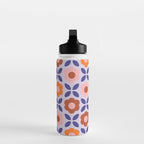 Retro Flower Pattern - orange periwinkle Water Bottle Gallery Image 3