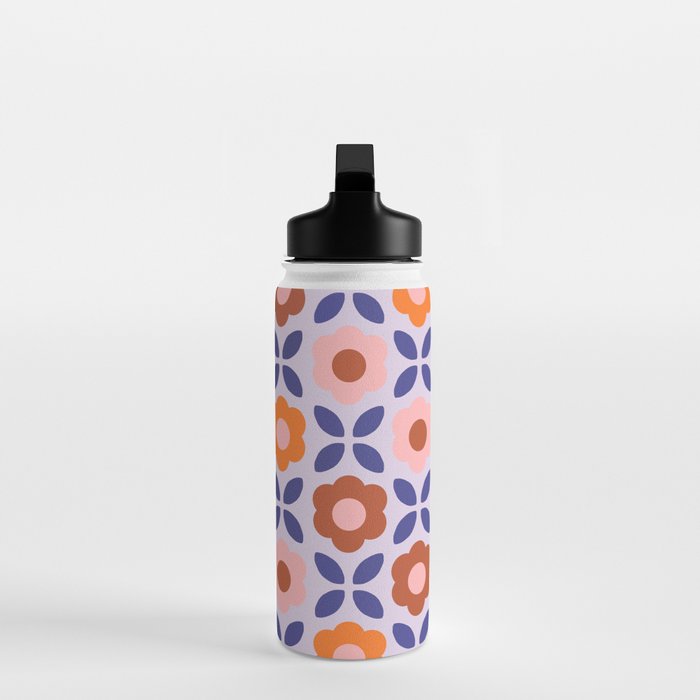 Retro Flower Pattern - orange periwinkle Water Bottle Gallery Image 3