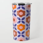 Retro Flower Pattern - orange periwinkle Travel Mug Gallery Image 1