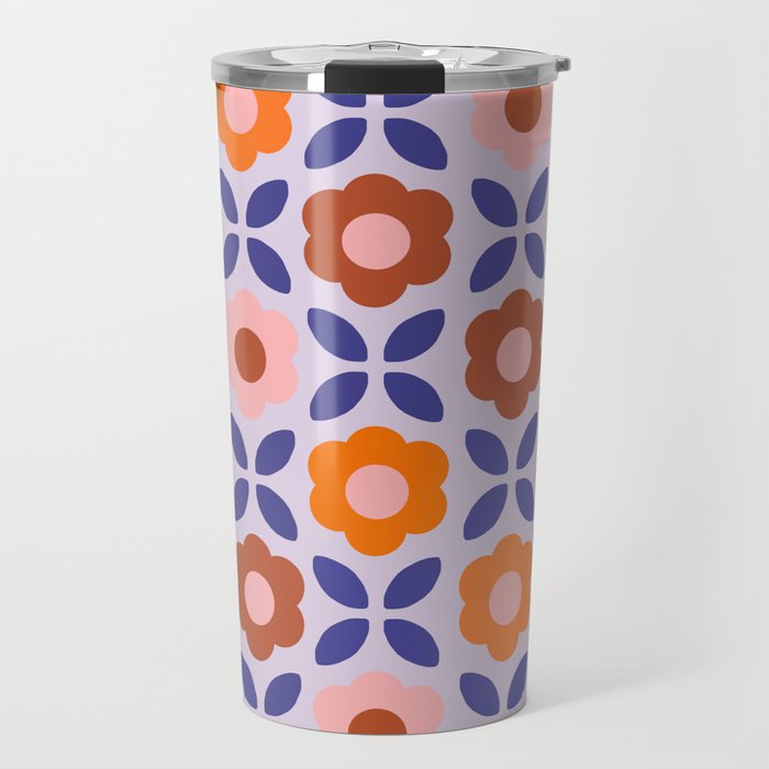 Retro Flower Pattern - orange periwinkle Travel Mug Gallery Image 1