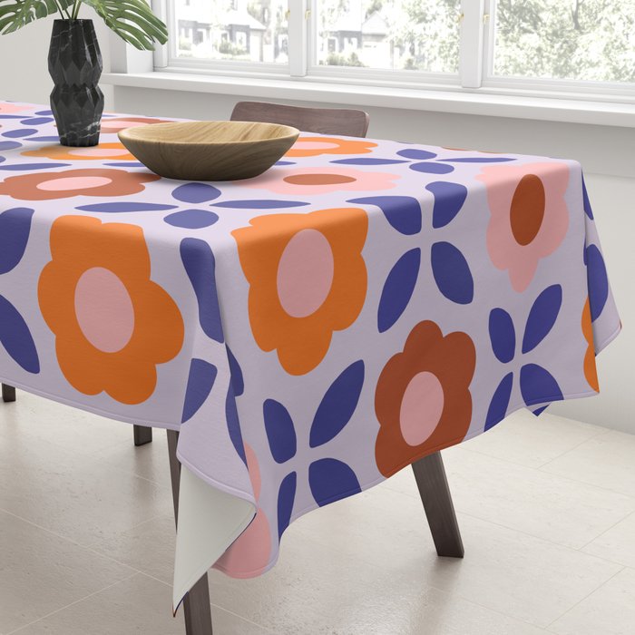 Retro Flower Pattern - orange periwinkle Tablecloth Gallery Image 3