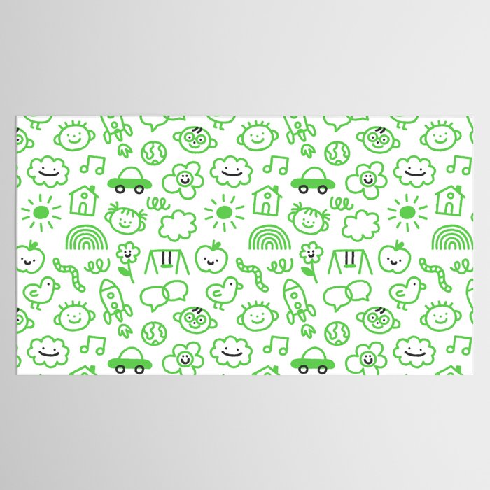 Green eco friendly children doodle pattern Tablecloth Gallery Image 2