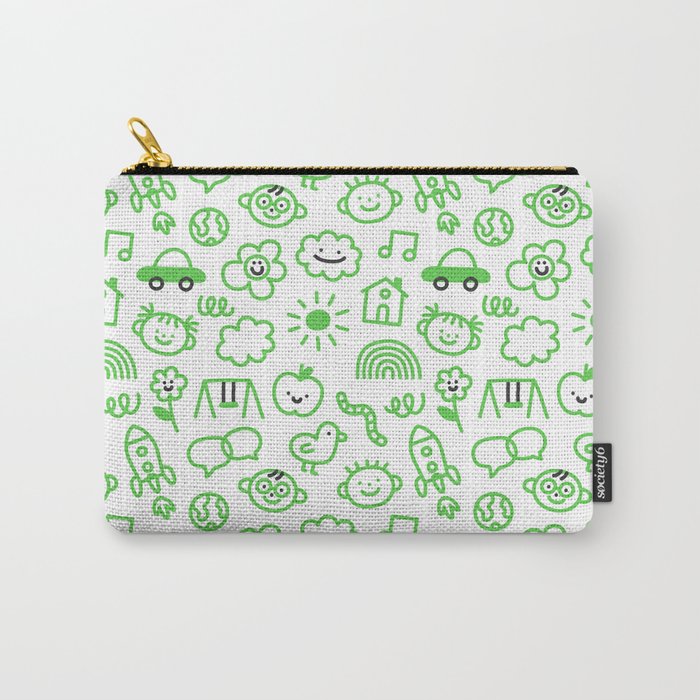 Green eco friendly children doodle pattern Carry All Pouch Gallery Image 1