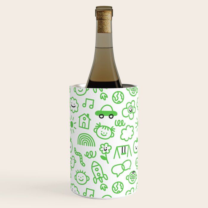 Green eco friendly children doodle pattern Wine Chiller Gallery Image 2