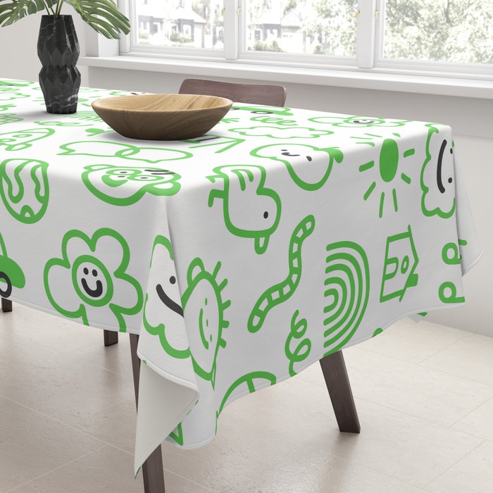 Green eco friendly children doodle pattern Tablecloth Gallery Image 3
