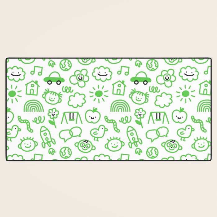 Green eco friendly children doodle pattern Desk Mat Gallery Image 3