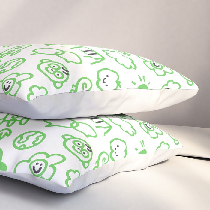 Green eco friendly children doodle pattern Pillow Sham Gallery Image 3