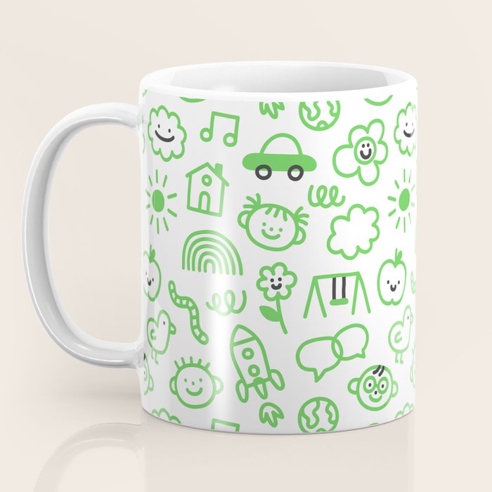Green eco friendly children doodle pattern Coffee Mug Gallery Image 3