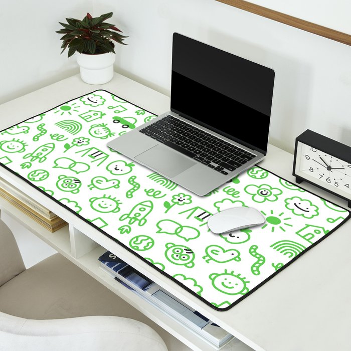 Green eco friendly children doodle pattern Desk Mat Gallery Image 2