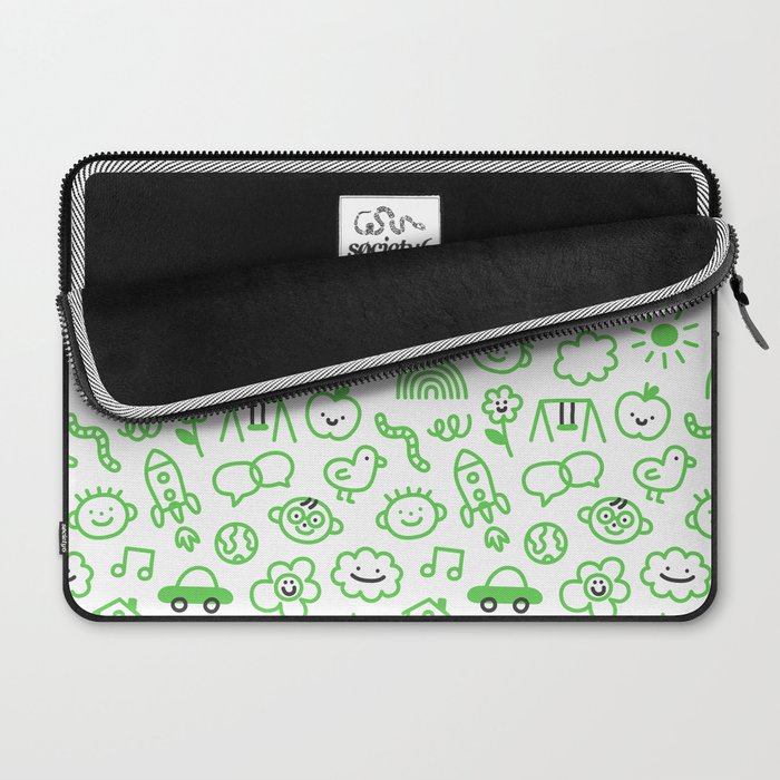 Green eco friendly children doodle pattern Laptop Sleeve Gallery Image 2