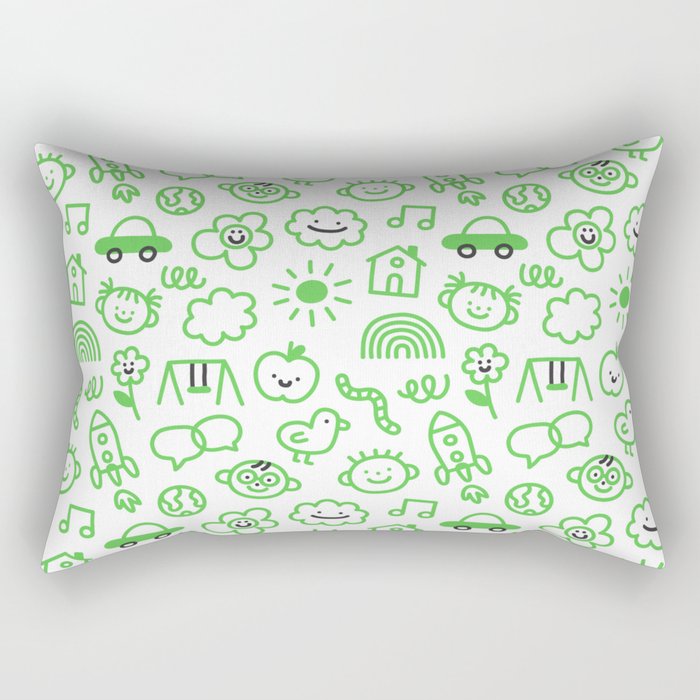 Green eco friendly children doodle pattern Rectangular Pillow Gallery Image 2