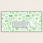 Green eco friendly children doodle pattern Desk Mat Gallery Image 1
