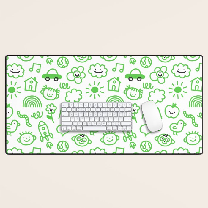 Green eco friendly children doodle pattern Desk Mat Gallery Image 1