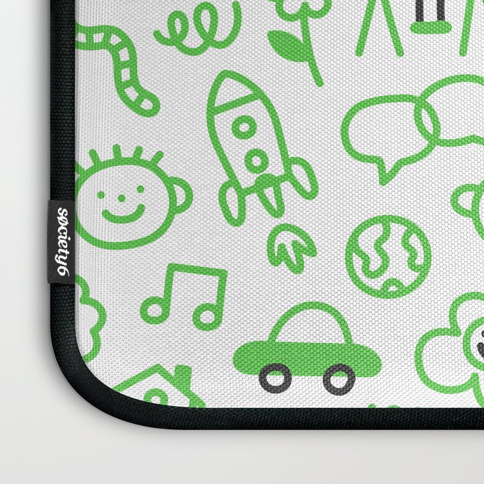 Green eco friendly children doodle pattern Laptop Sleeve Gallery Image 3