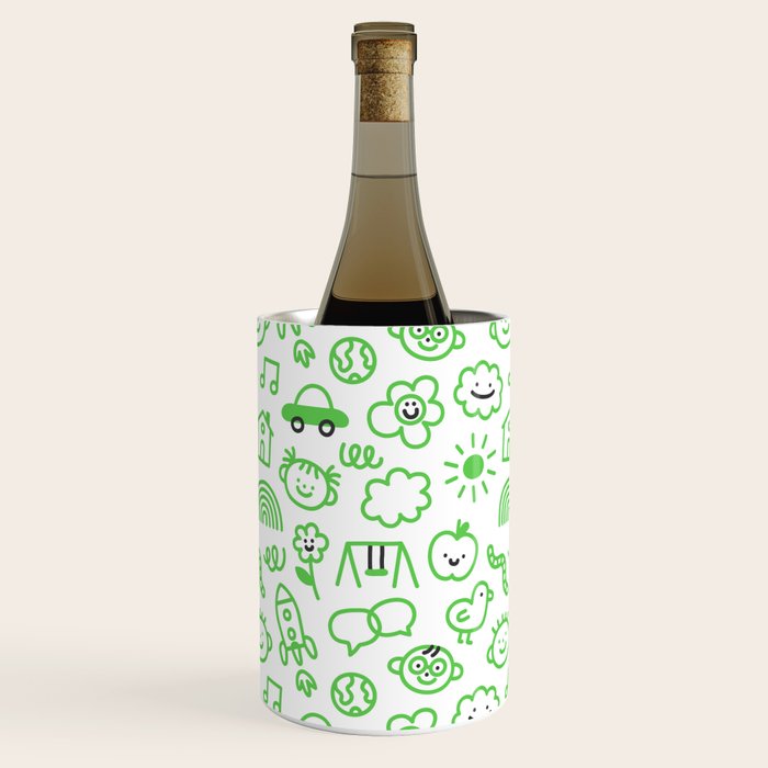 Green eco friendly children doodle pattern Wine Chiller Gallery Image 3