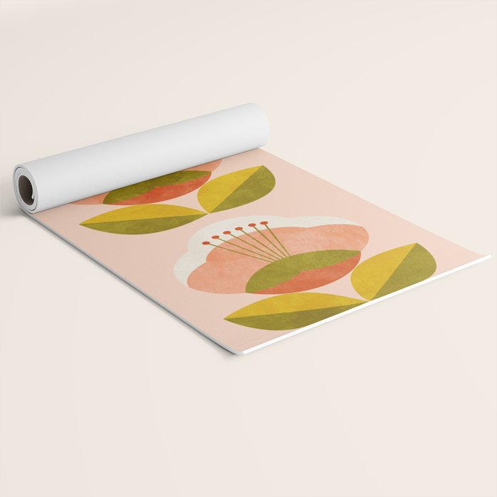 retro midcentury flower pink Yoga Mat Gallery Image 2