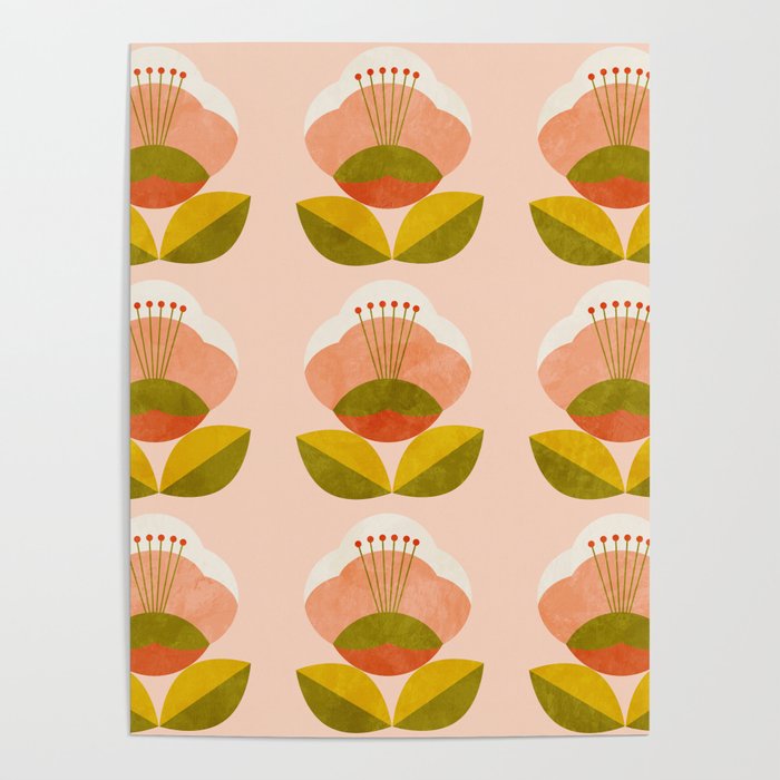 retro midcentury flower pink Poster Gallery Image 4