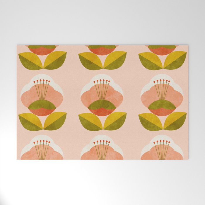 retro midcentury flower pink Welcome Mat Gallery Image 1