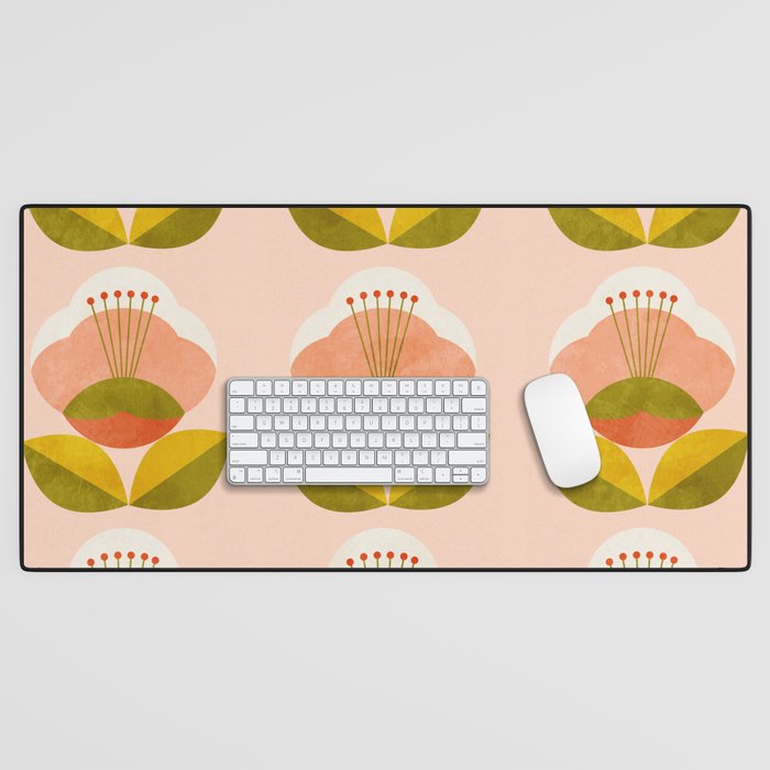 retro midcentury flower pink Desk Mat Gallery Image 1