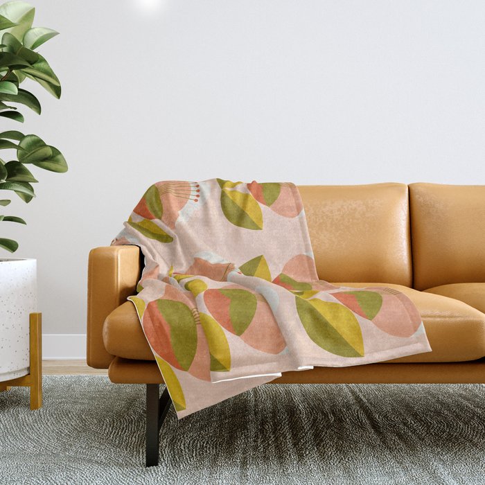 retro midcentury flower pink Throw Blanket Gallery Image 1