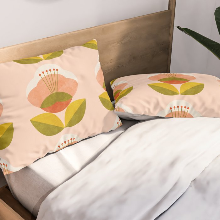 retro midcentury flower pink Pillow Sham Gallery Image 2