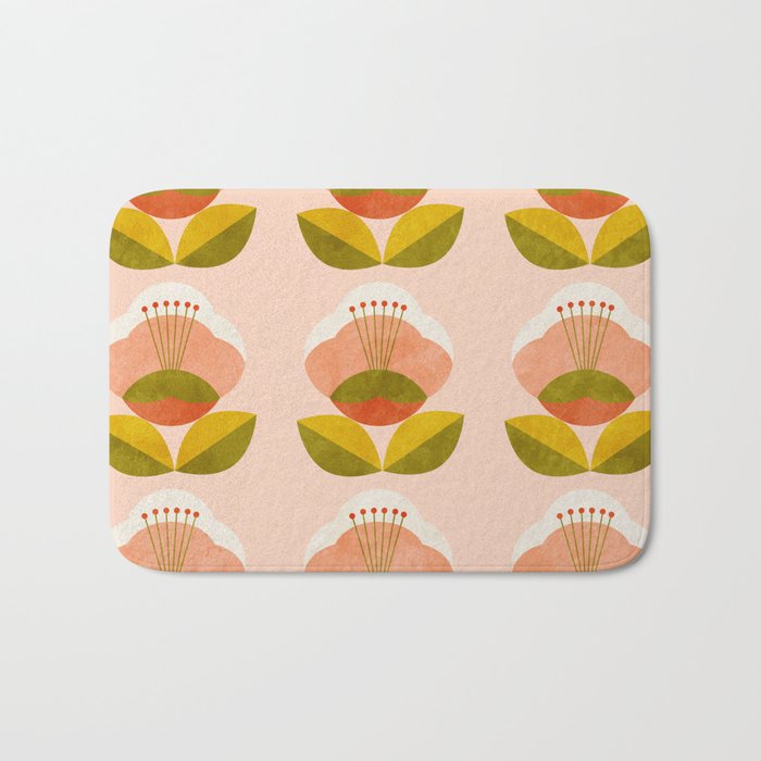 retro midcentury flower pink Bath Mat Gallery Image 1