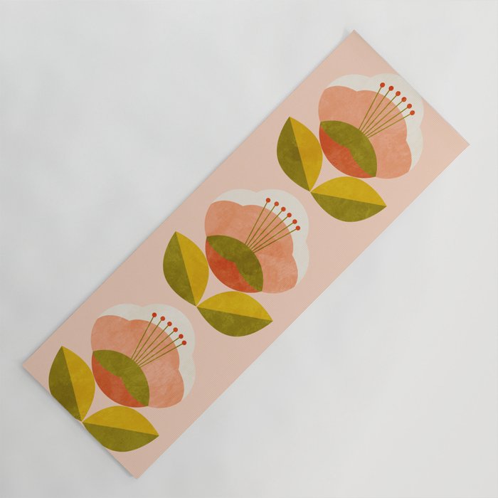 retro midcentury flower pink Yoga Mat Gallery Image 1