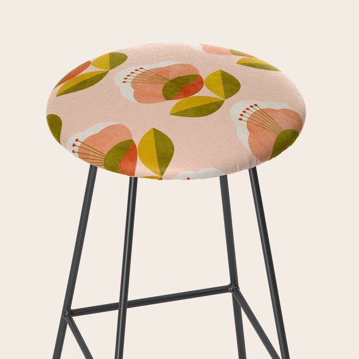 retro midcentury flower pink Stool Gallery Image 2