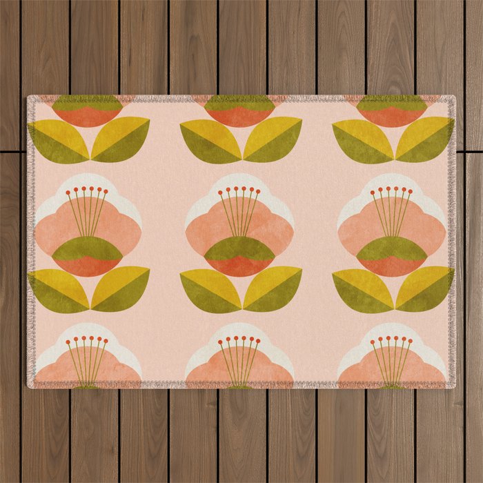 retro midcentury flower pink Outdoor Rug Gallery Image 1