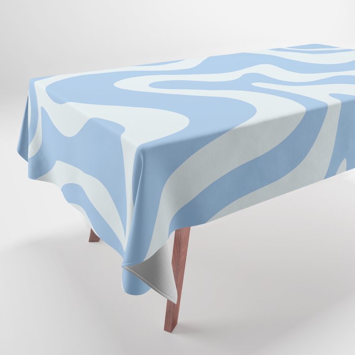 Retro Liquid Swirl Abstract Pattern in Powder Blue Tablecloth Gallery Image 1