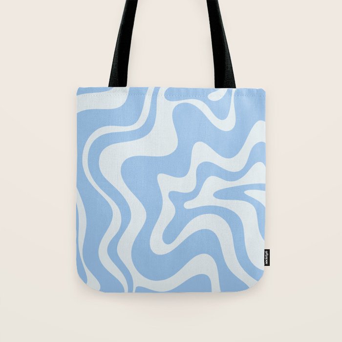 Retro Liquid Swirl Abstract Pattern in Powder Blue Tote Bag Gallery Image 1