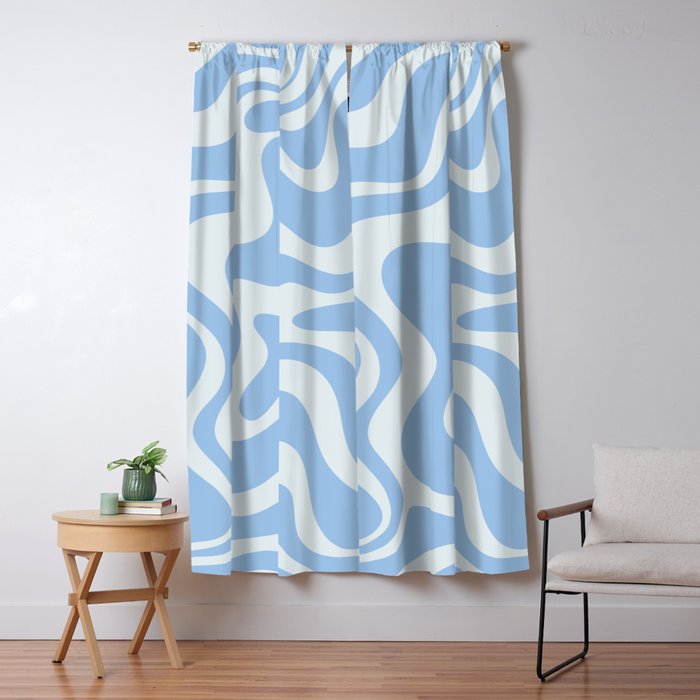 Retro Liquid Swirl Abstract Pattern in Powder Blue Window Curtain Gallery Image 1